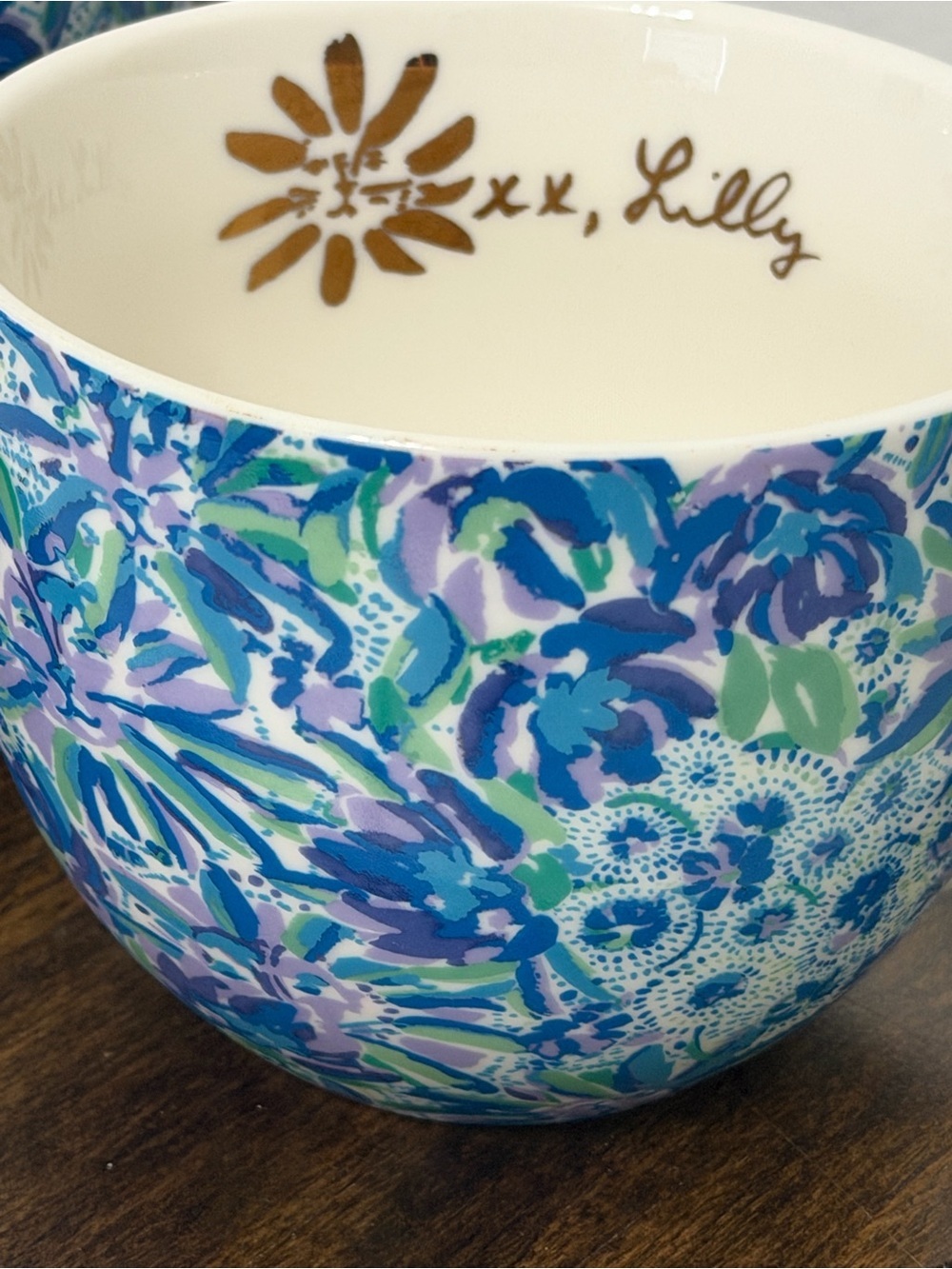 Lilly Pulitzer Ceramic Mug Set of 2 Blue Purple Floral Gold Handle xx Lilly - Picture 5 of 11